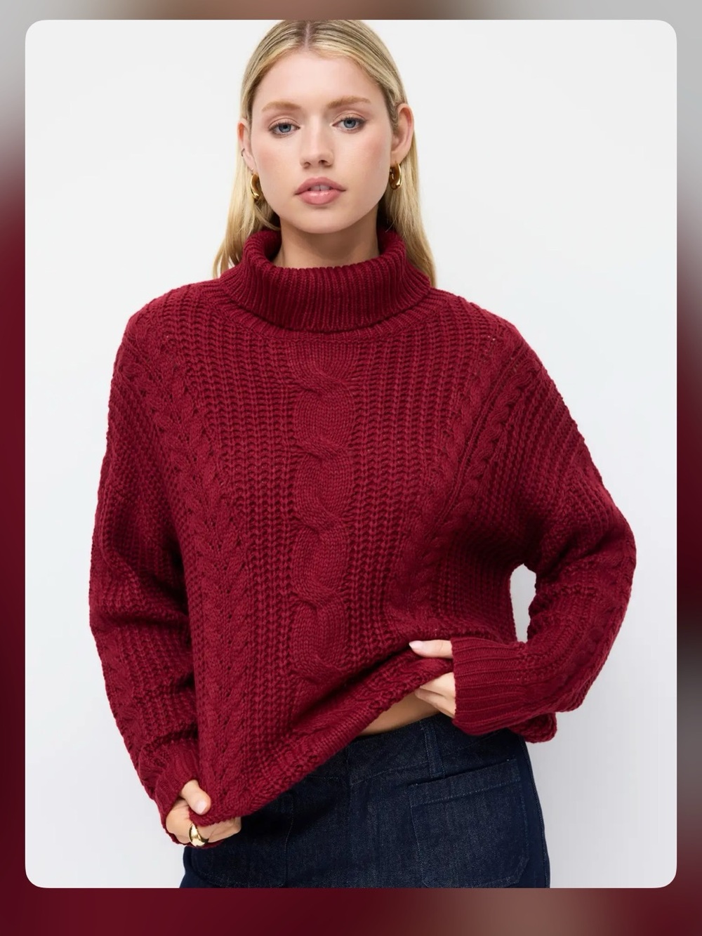 CABLE KNIT TURTLENECK LONG SLEEVE OVERSIZED TOP XL WC15-4